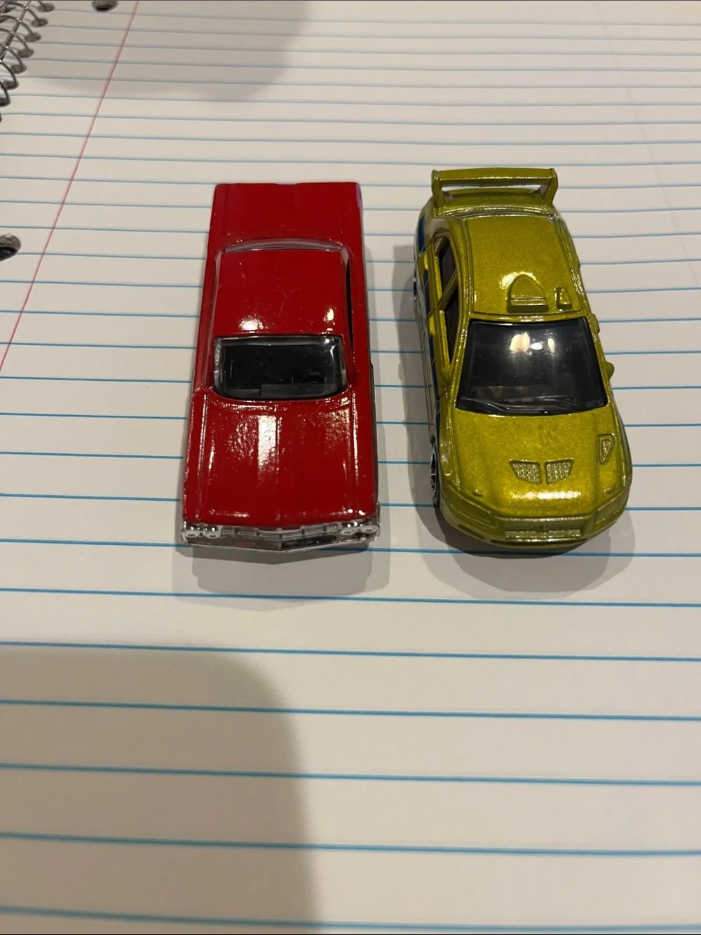 Pair of Hot Wheels “Fast and Furious” Die-Cast Toy Cars in Red and Lime